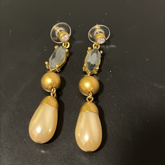 Vintage Gerard Yosca Designer Costume Earrings Stone Pearl Drop NWOT - Picture 2 of 7